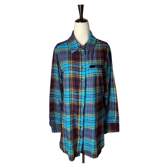 Soft Surroundings Shirt Womens Small Highlands Flannel Fuchsia Plaid Button Down - Picture 2 of 13